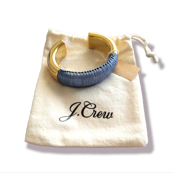 J. Crew Cotton Raffia-Wrapped Gold Plated Cuff Bracelet Retro Blue, S/M - Picture 3 of 4